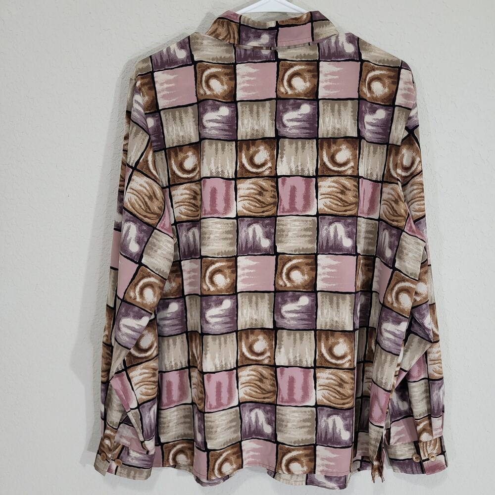 Blouseworks Blouse Shirt Womens XL Geometric Window pane Long Sleeve Button Down - Picture 2 of 12